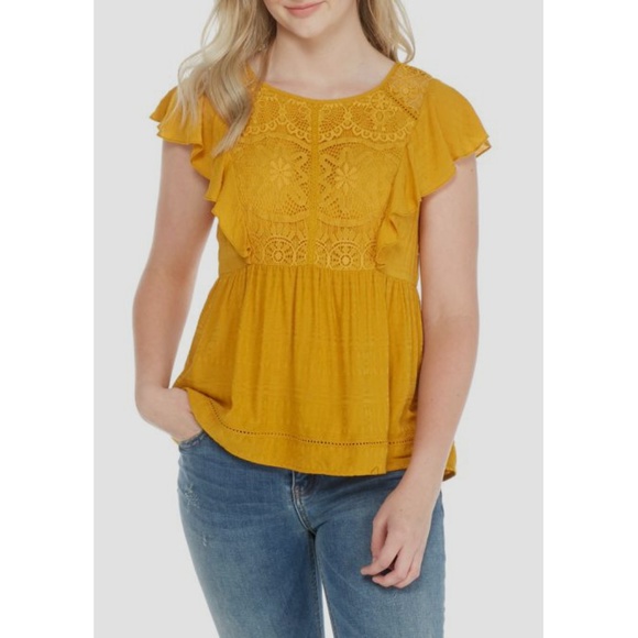 NWT Nordstrom Jolt Flounce Lace Yoke Knit Top - Picture 1 of 2